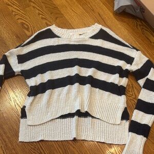 C&C California Black and Cream Striped Crew Neck Sweater